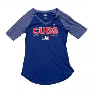 Chicago Cubs Shirt Women's Medium Blue Short Sleeve Tee Majestic MLB Ladies
